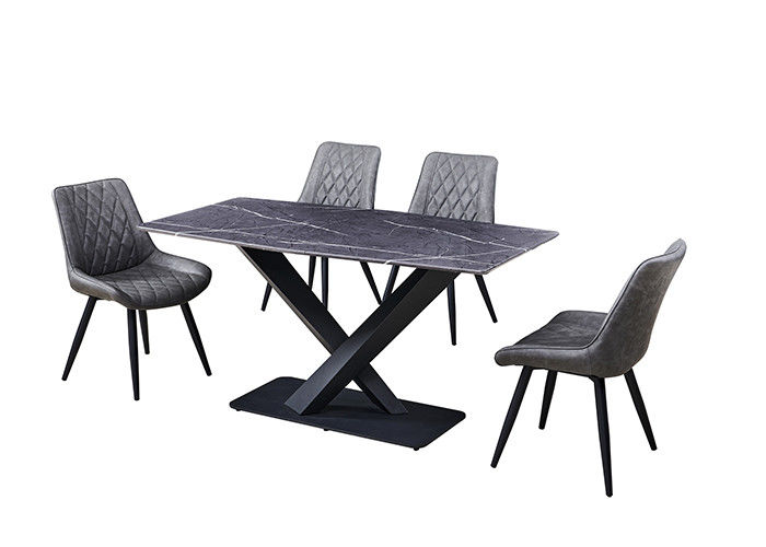 Обеденный стол серого цвета 150x80x77cm 6 Seater с мраморной верхней частью